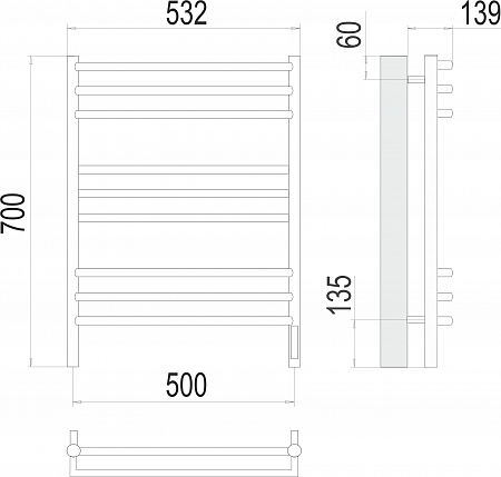 Прато П9 500х700 электро (sensor quick touch) Полотенцесушитель  TERMINUS Минусинск - фото 3