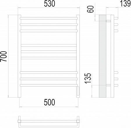 Соренто П9 500х700 электро (sensor quick touch) Полотенцесушитель  TERMINUS Минусинск - фото 3